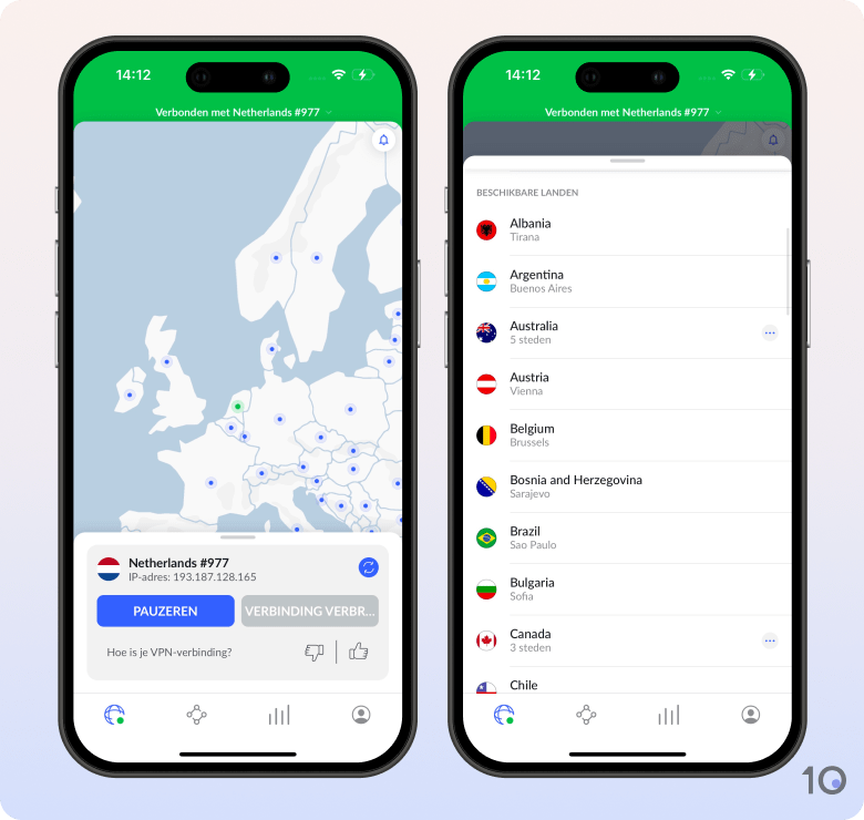 De app van NordVPN voor iOS