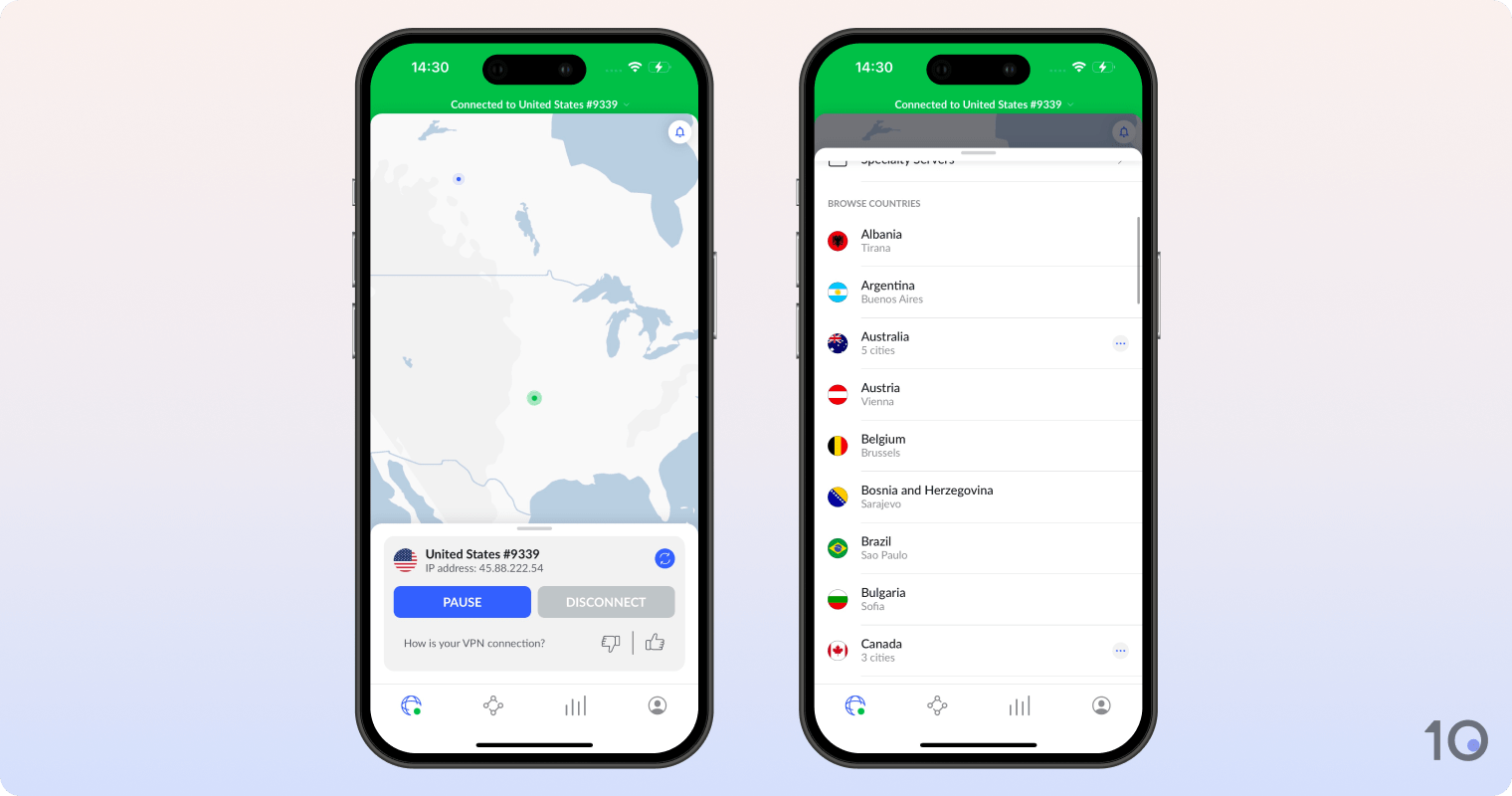 NordVPN's app for iOS