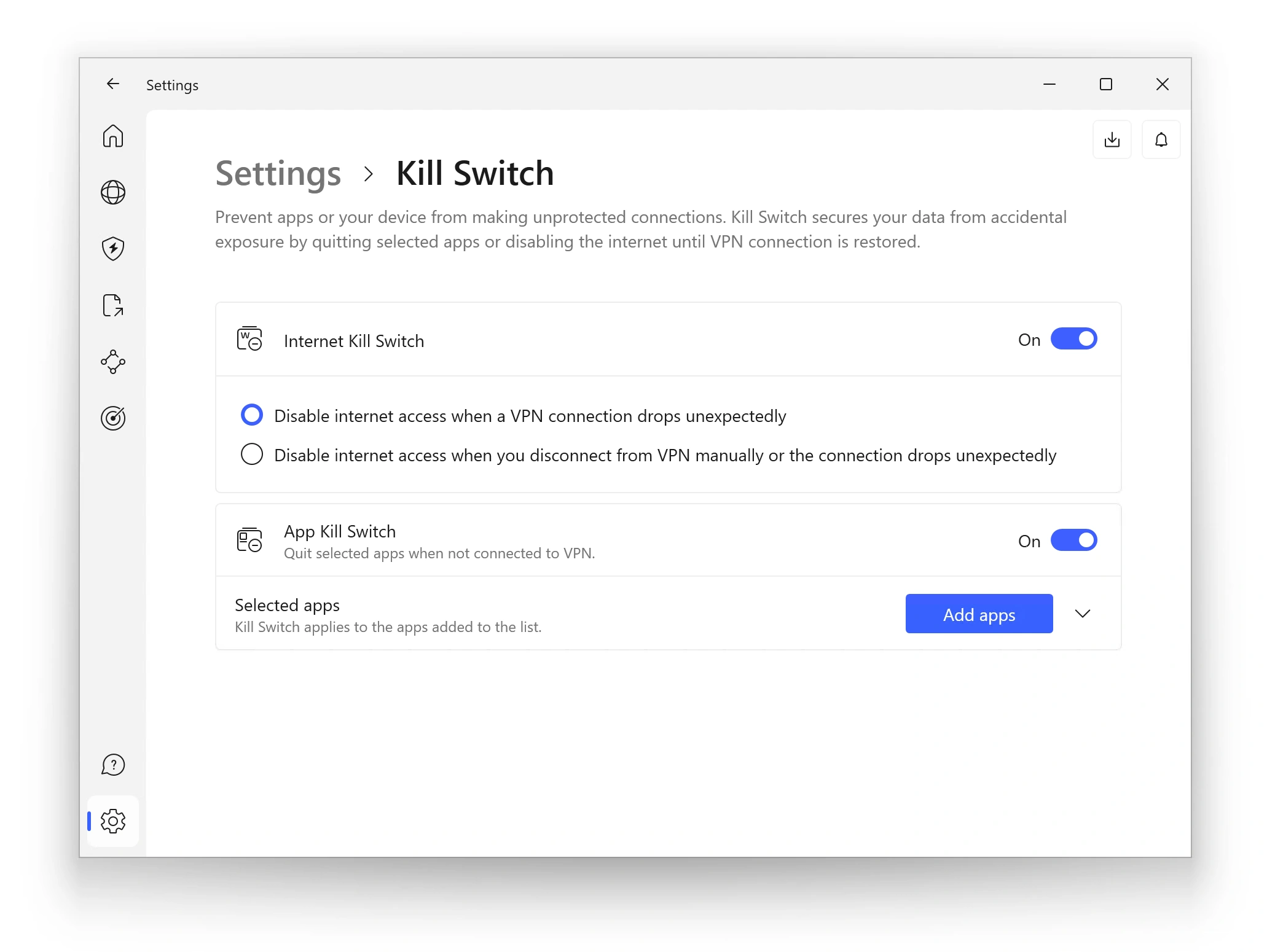 Ajustes del Kill Switch de NordVPN en Windows 11