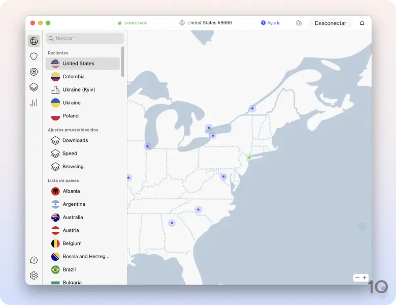 Aplicación de NordVPN para macOS