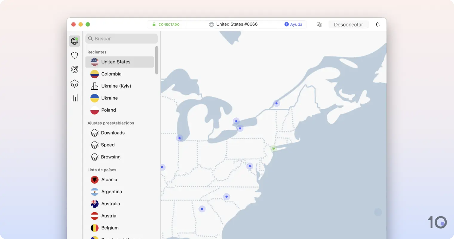 Aplicación de NordVPN para macOS