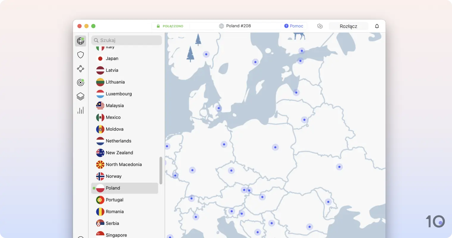 Aplikacja NordVPN na macOS