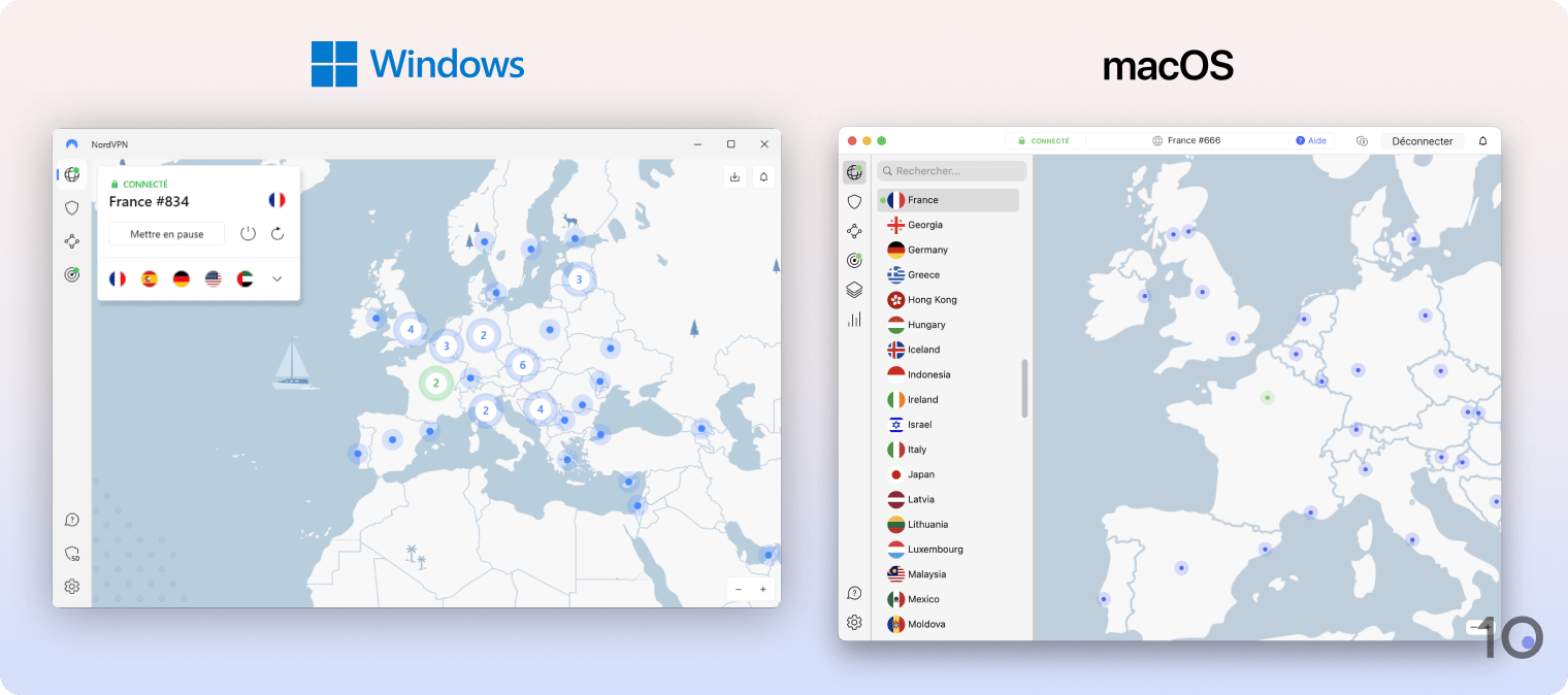 Applications de NordVPN pour Windows et macOS