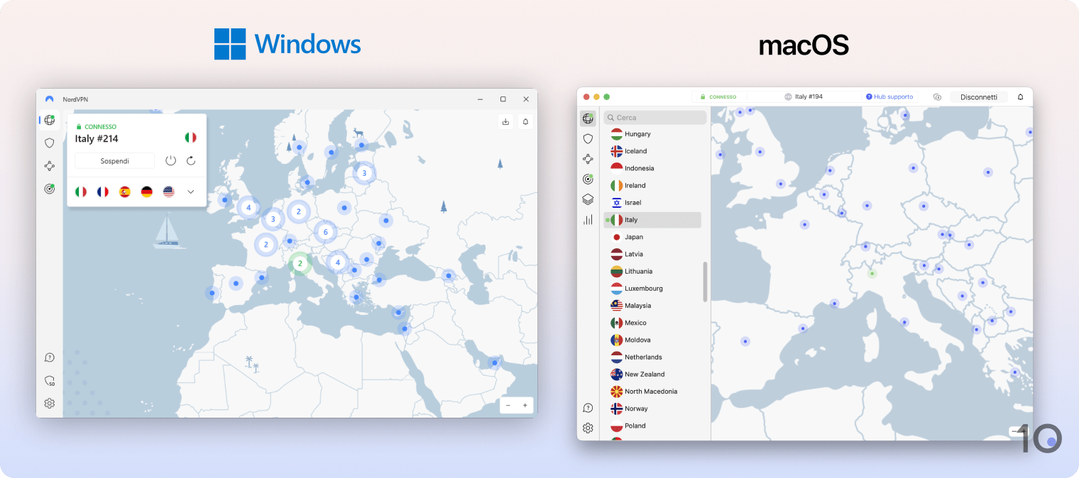 App di NordVPN per Windows e macOS