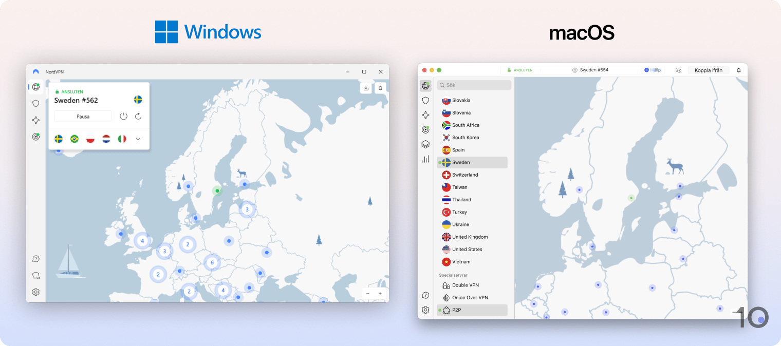 NordVPN:s appar för Windows och macOS