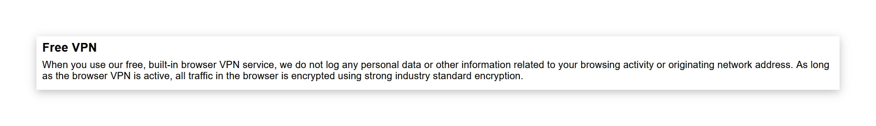 The full extent of the VPN-specific part of the Opera privacy policy