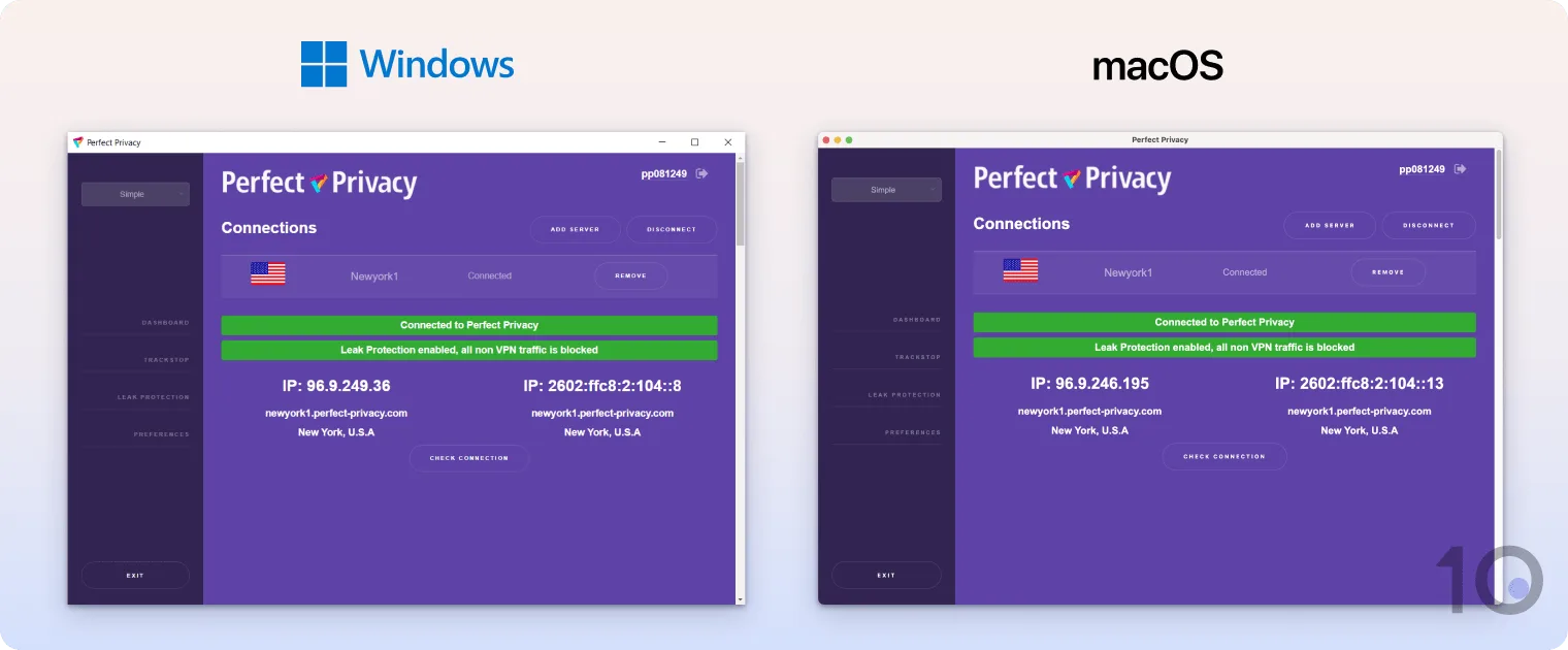 Perfect Privacy's VPN apps for Windows and macOS