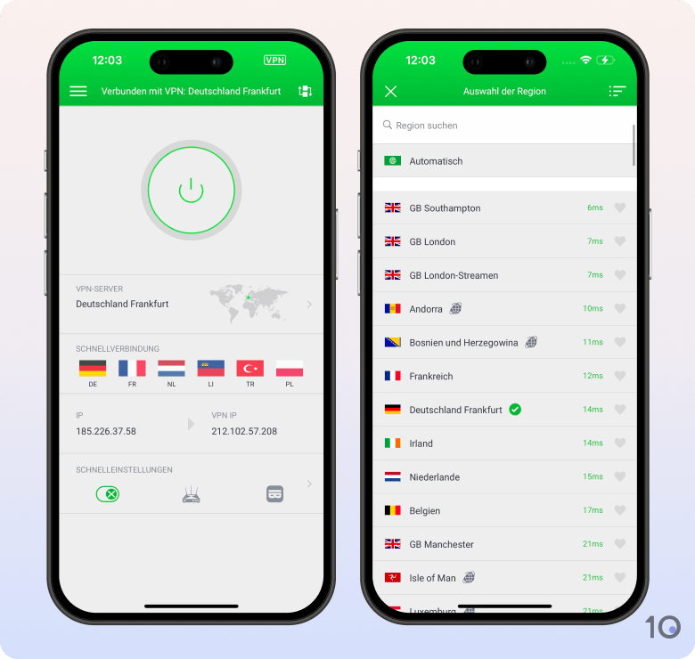 Die App von PIA VPN für den iOS