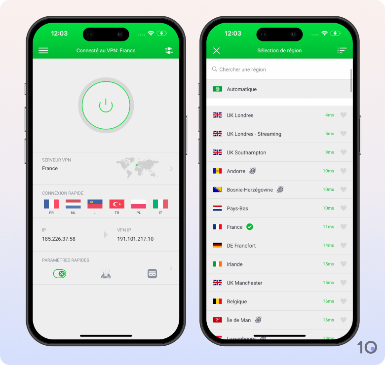 L’aspect de l’application PIA VPN sur iOS