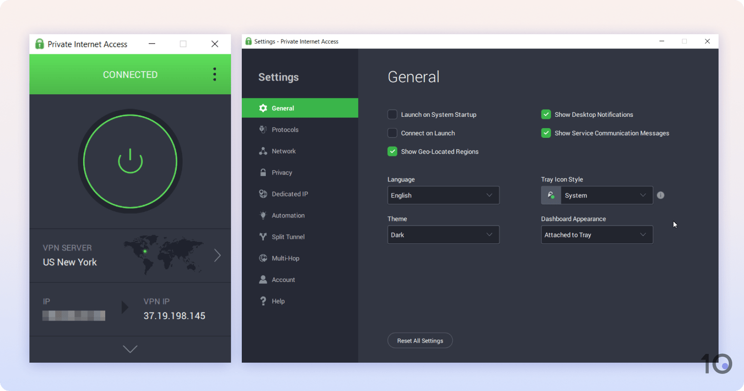 L'application VPN de Private Internet Access pour Windows