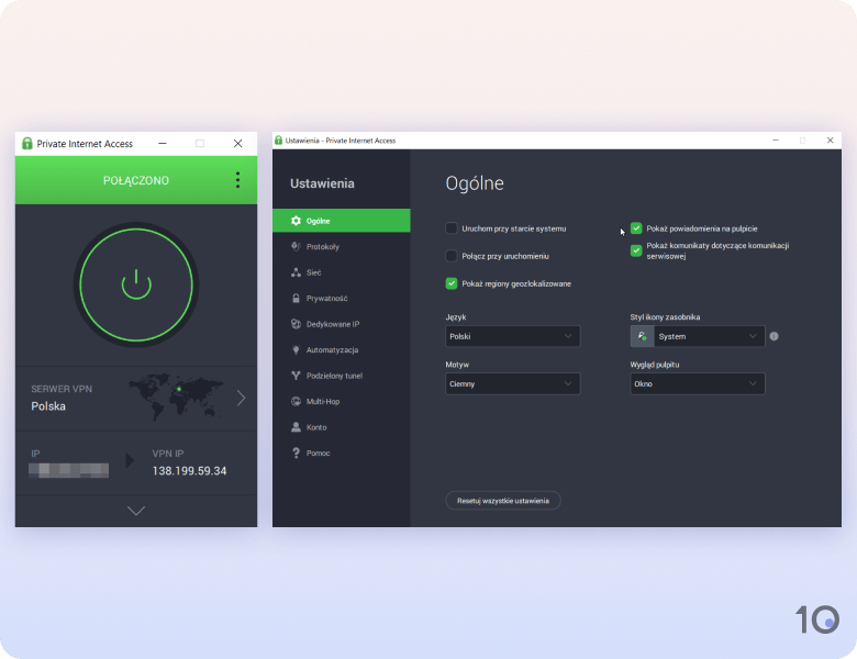 Aplikacja Private Internet Access dla systemu Windows