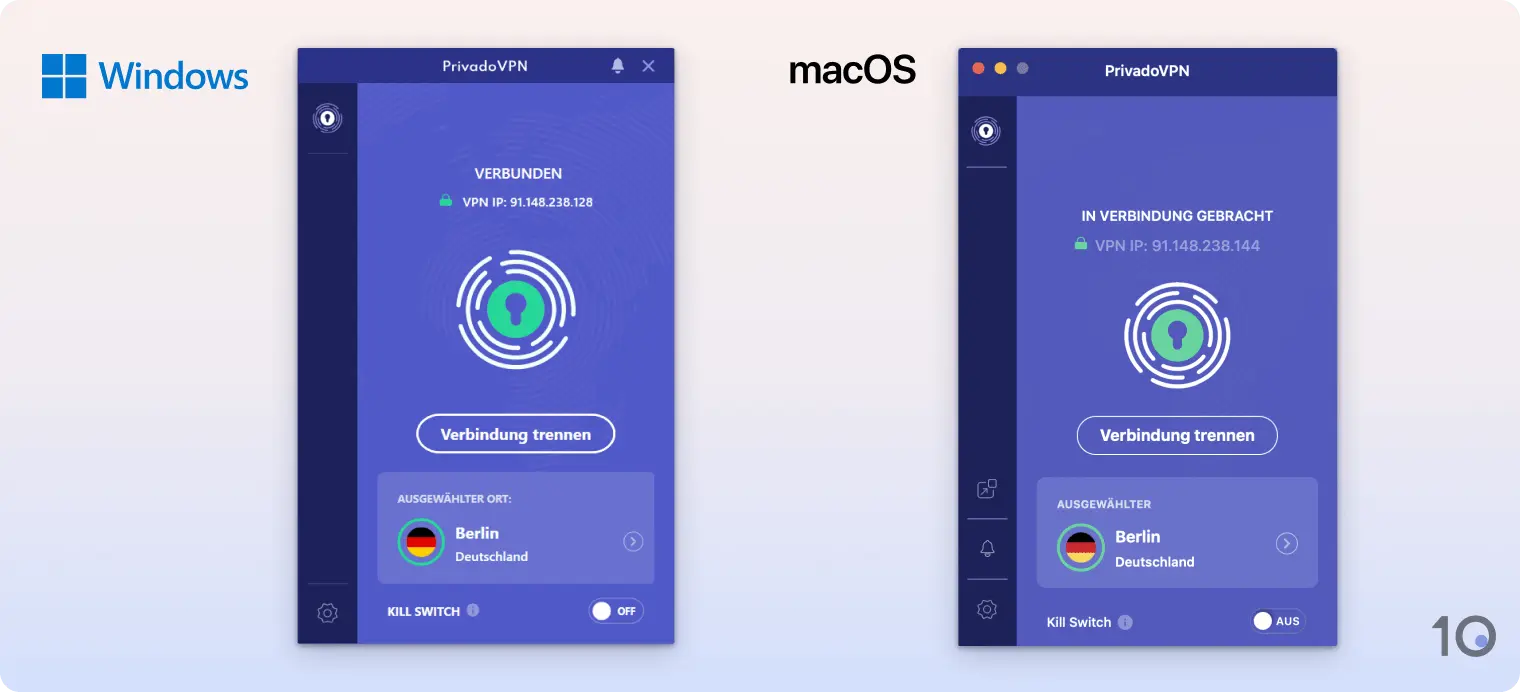 PrivadoVPNs Apps für Windows und macOS