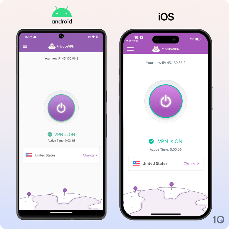 PrivateVPN's apps for Android and iOS