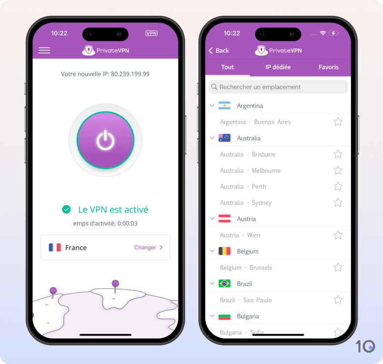 L’aspect de l’application PrivateVPN sur iOS