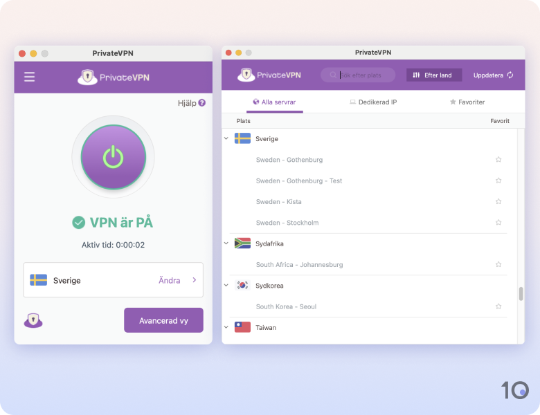 PrivateVPN app för macOS