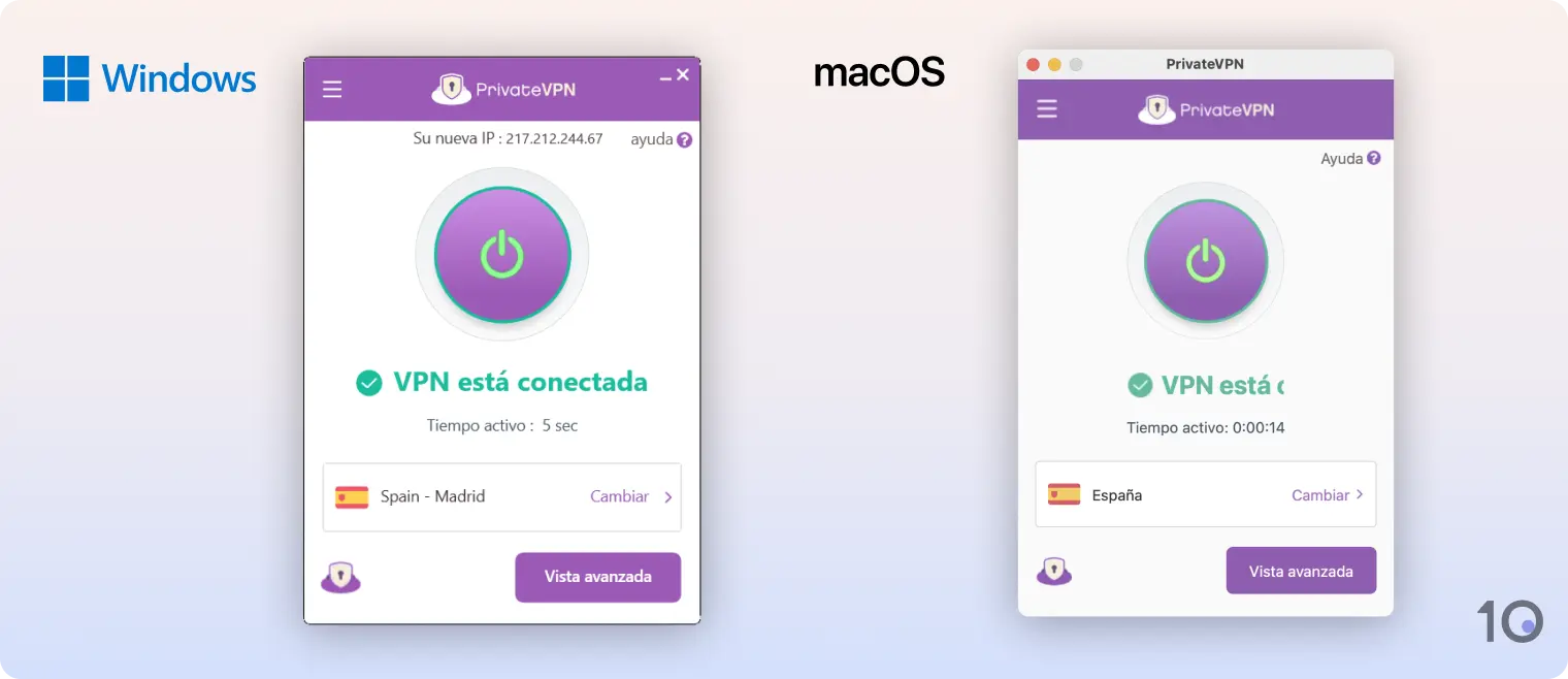 Aplicaciones de PrivateVPN para Windows y macOS