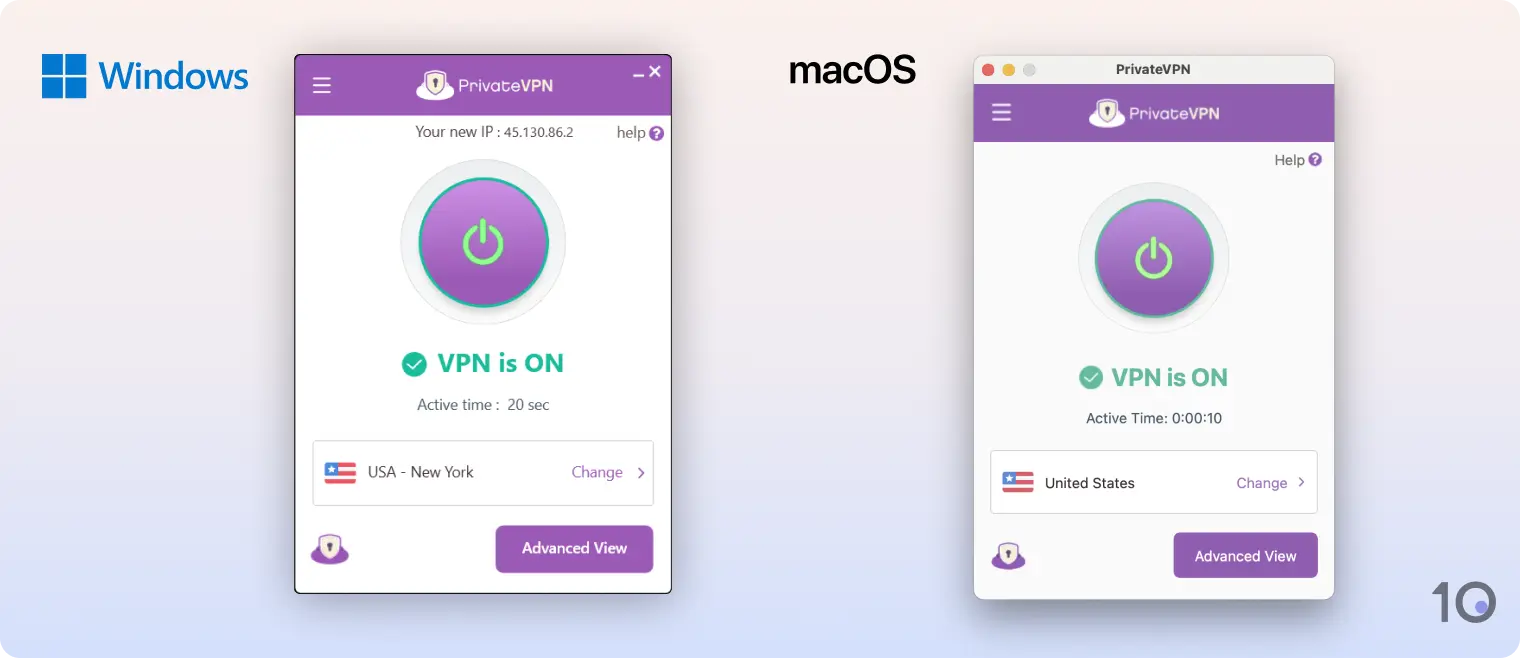 Aplicativos da PrivateVPN para Windows e macOS