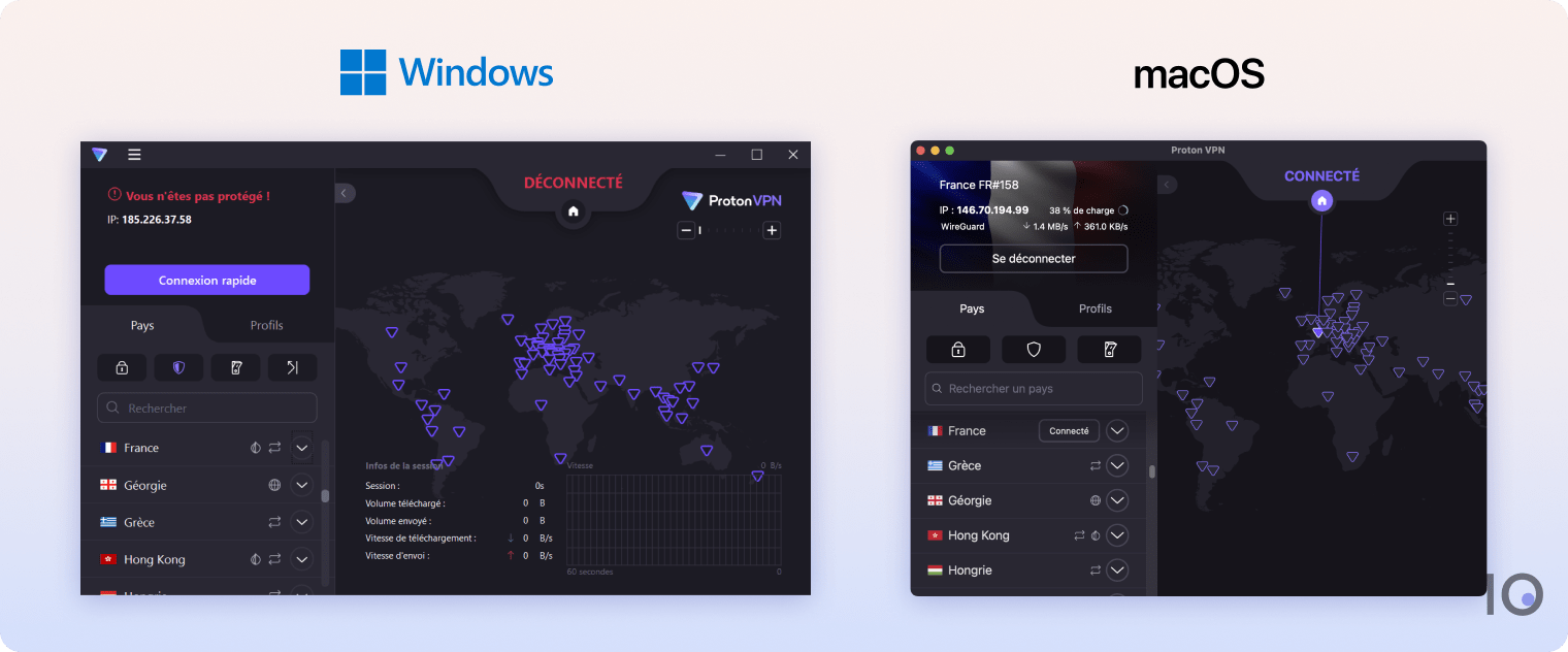 Les applications de bureau pour Proton VPN sur Windows et macOS