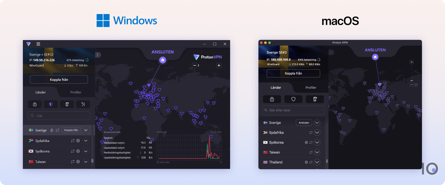 Proton VPN:s appar för Windows och macOS