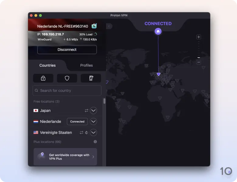 Die kostenlose App von ProtonVPN für macOS