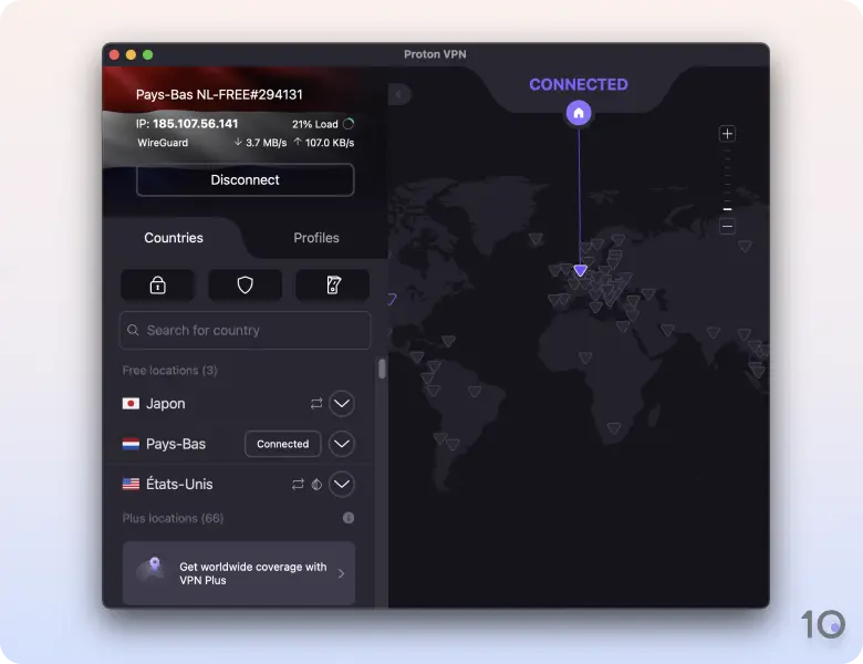 L'application VPN gratuite de ProtonVPN pour macOS