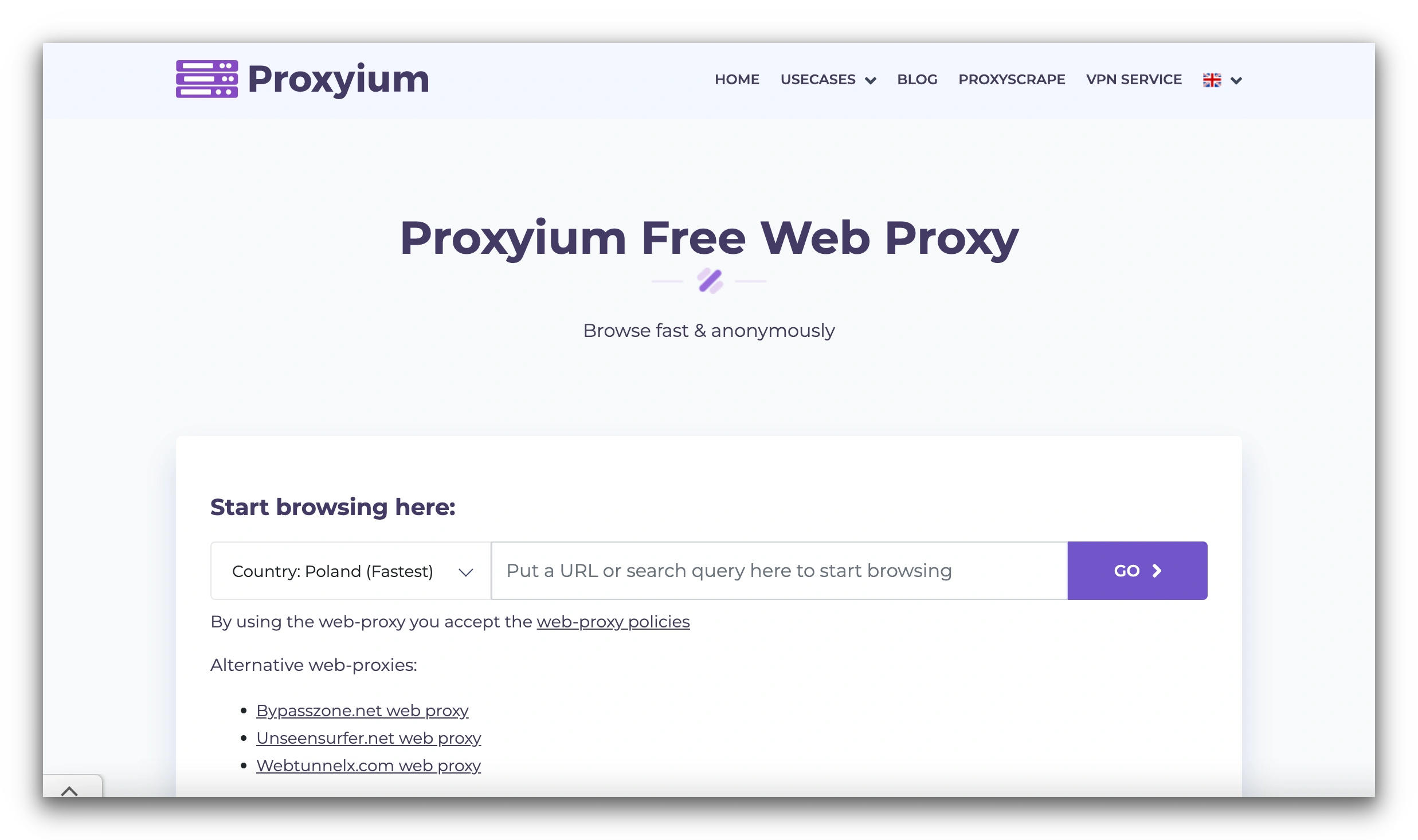 Proxyium home screen