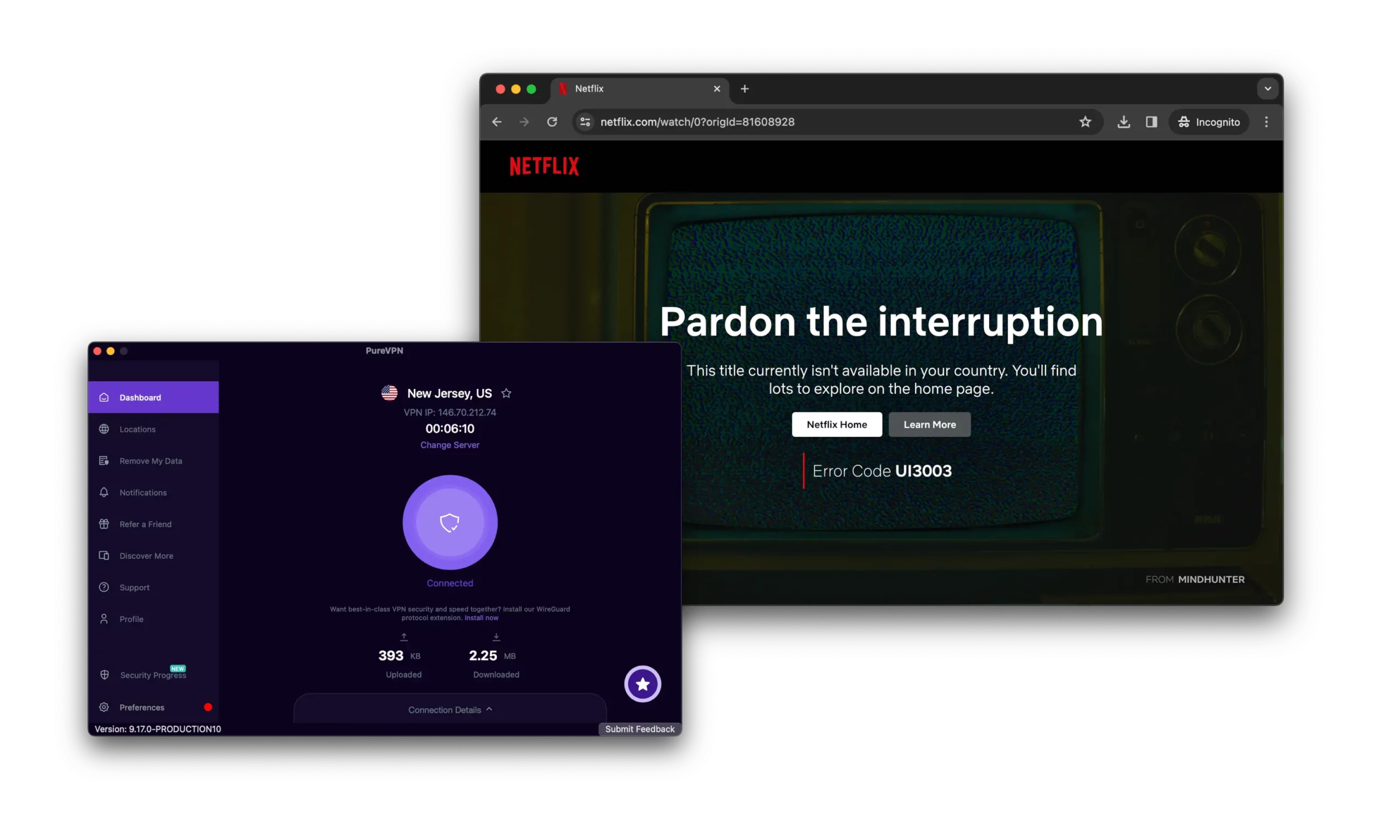 VS Netflix-test met PureVPN