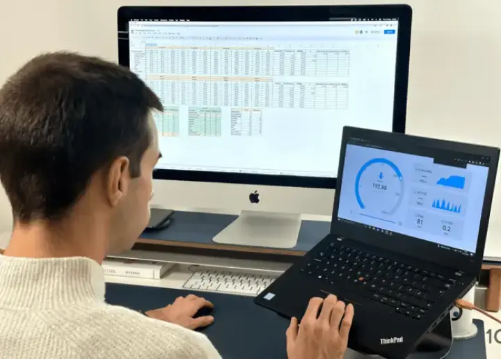 A researcher measuring a VPN's connection speeds and recording the test results across international locations