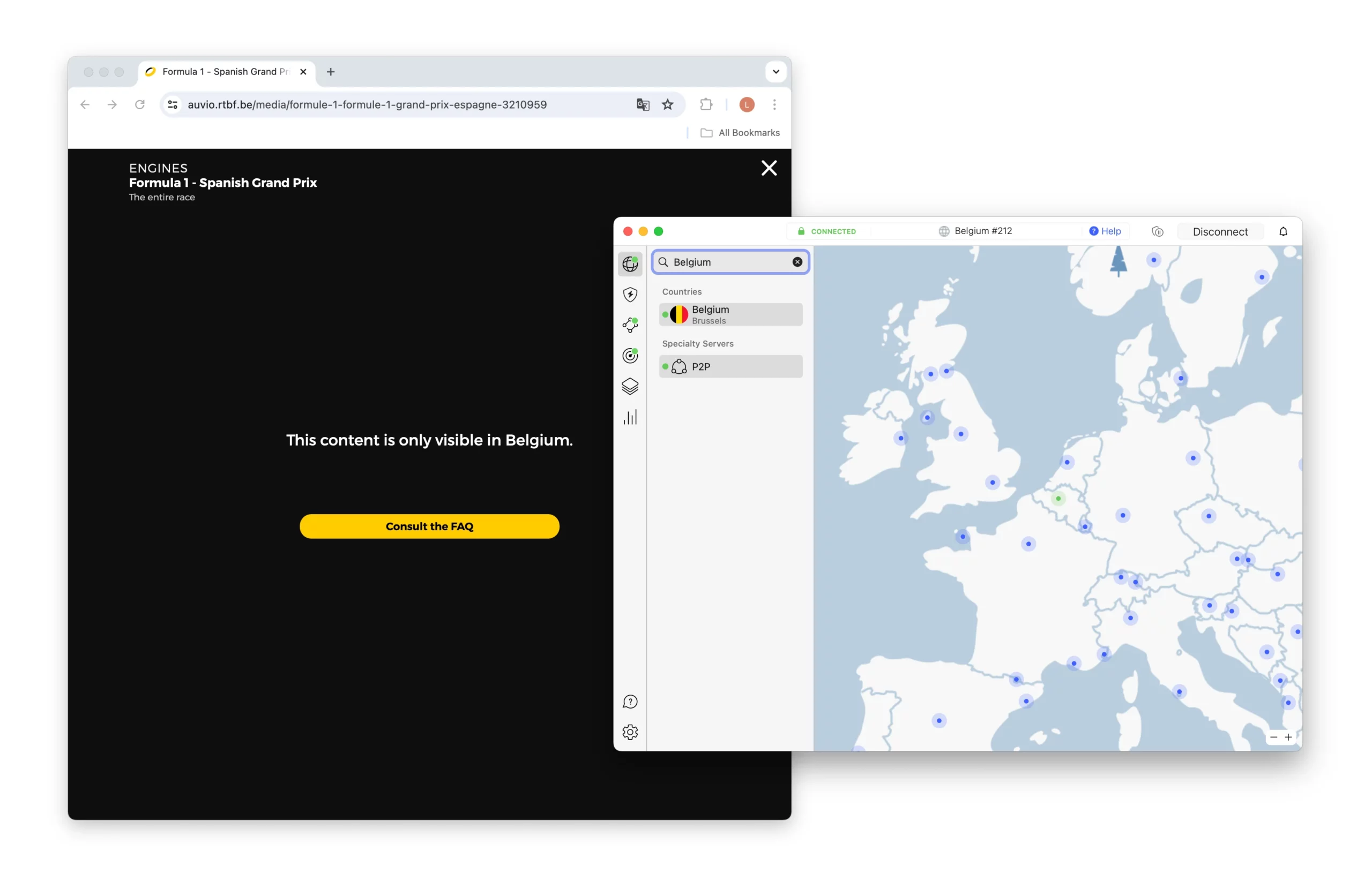 NordVPN being blocked from accessing RTBF Auvio