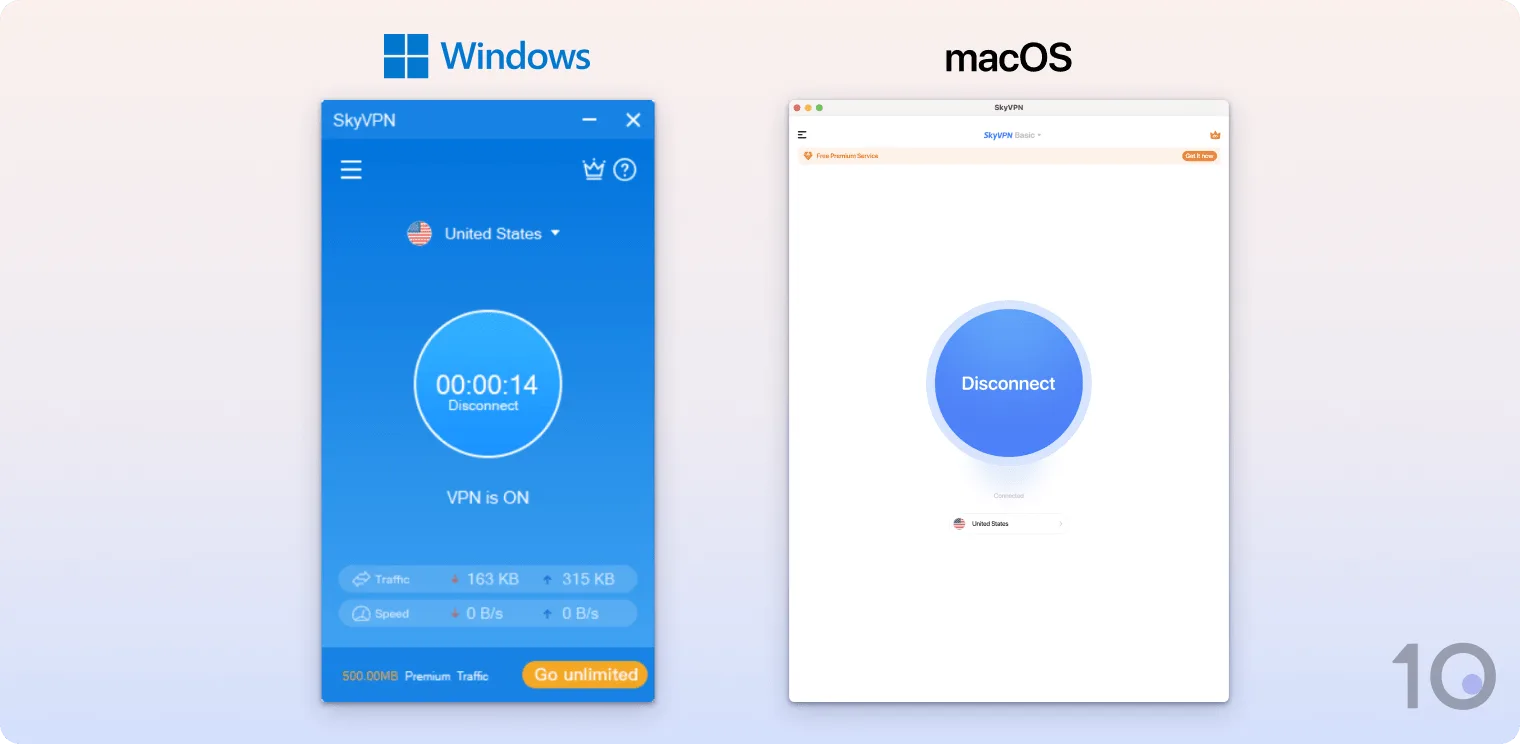 SkyVPN's apps for Windows and macOS
