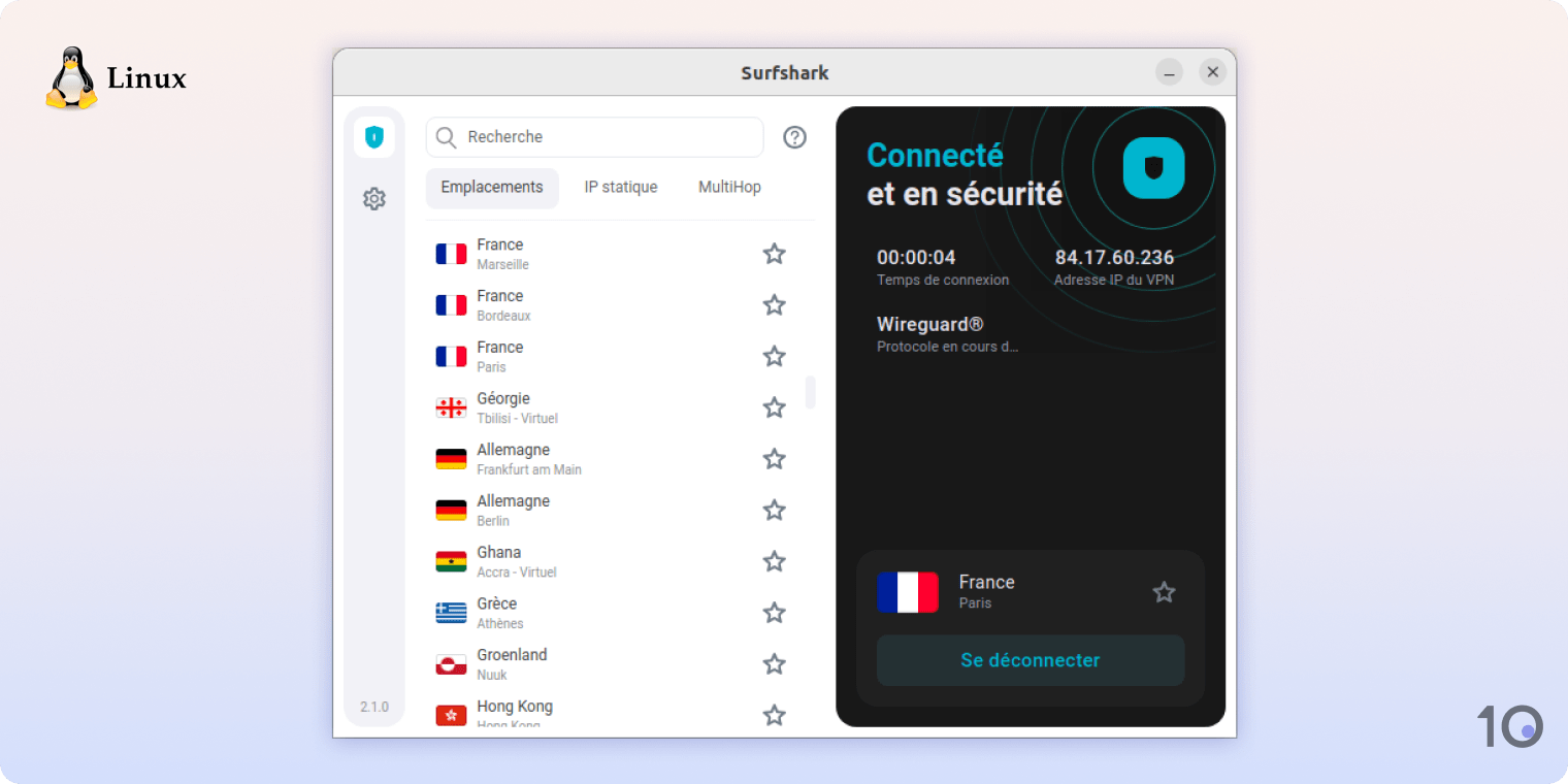 Application Linux de Surfshark