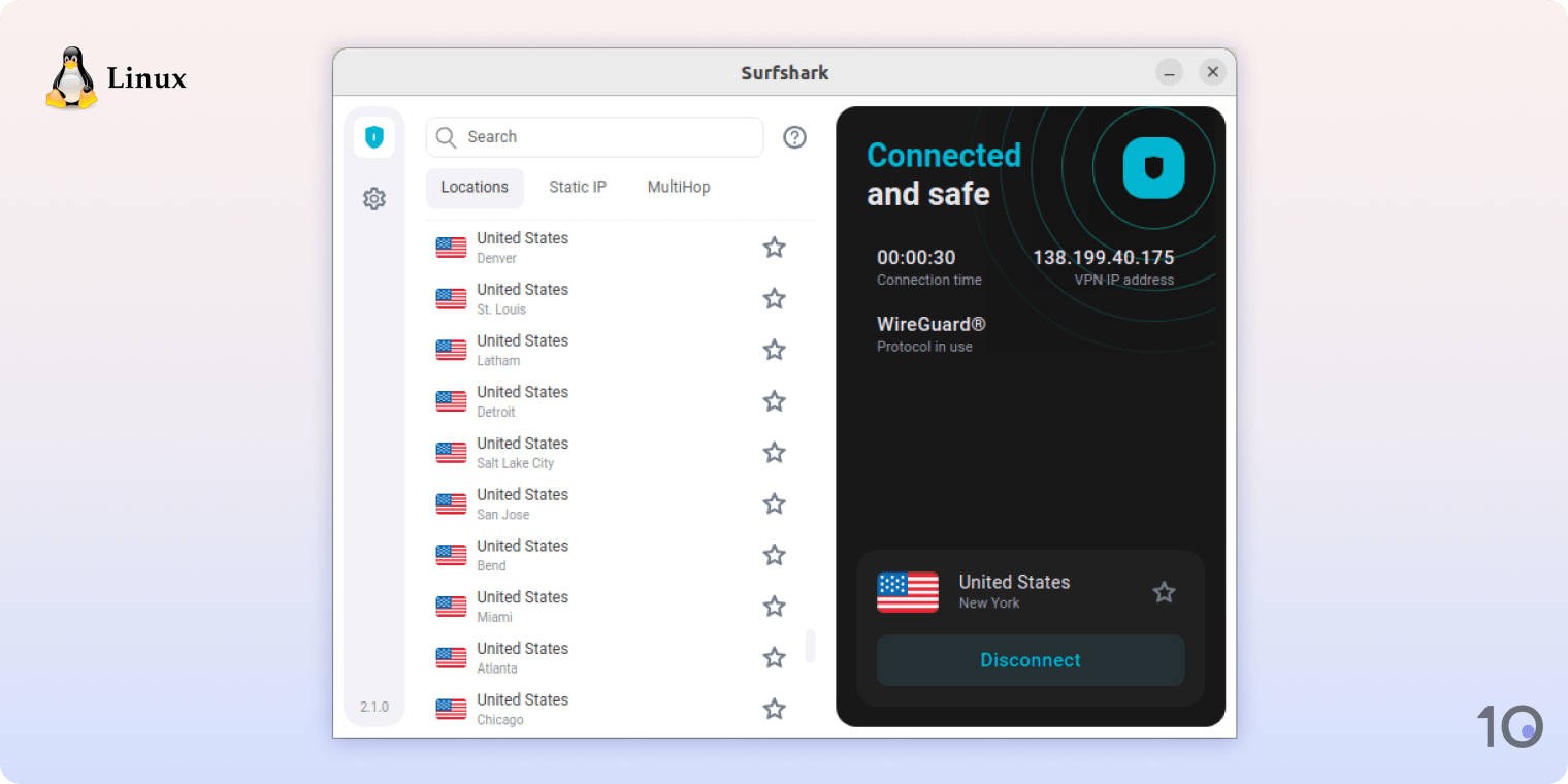 Surfshark's app for Linux