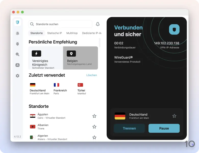 Die kostenlose App von Surfshark für macOS