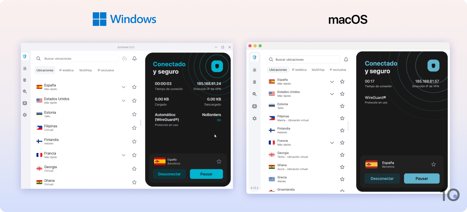 Las aplicaciones de Surfshark para Windows y Mac