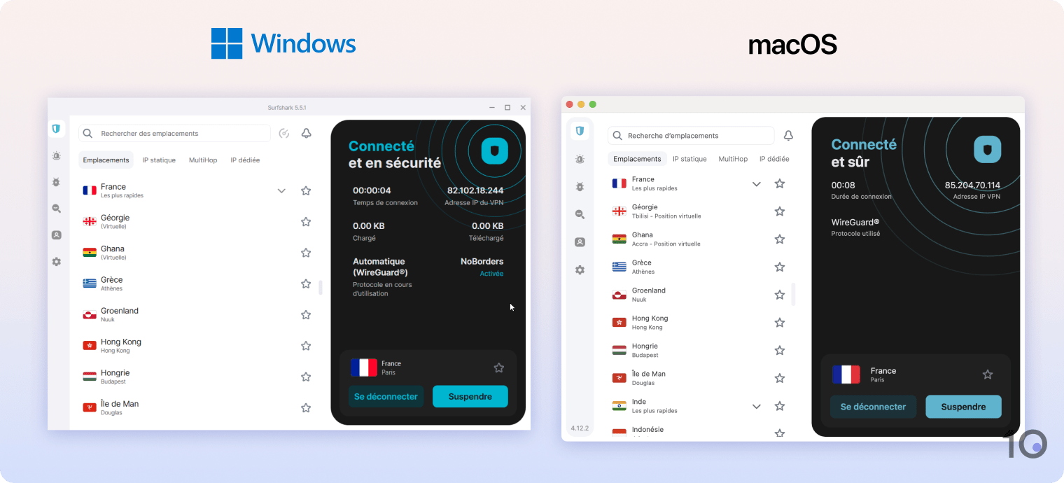 Applications Windows et macOS de Surfshark
