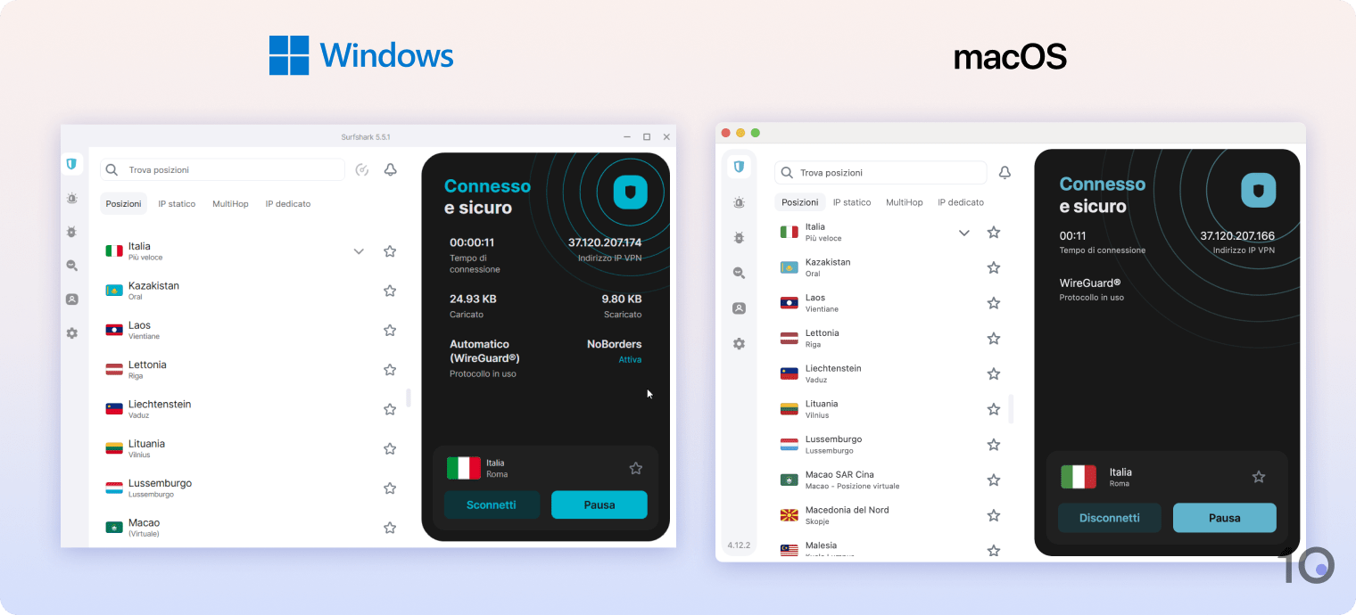 App Surfshark per Windows e macOS