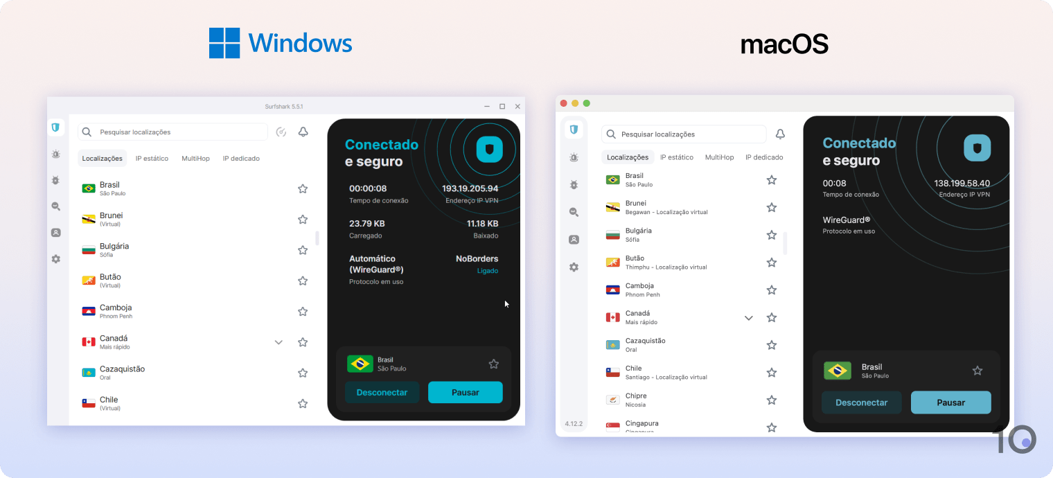 Aplicativos Surfshark para Windows e macOS