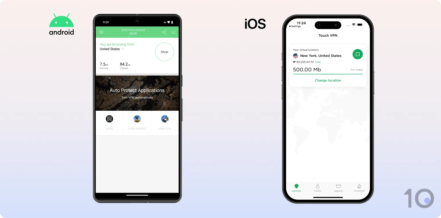 Touch VPN's apps for Android and iOS