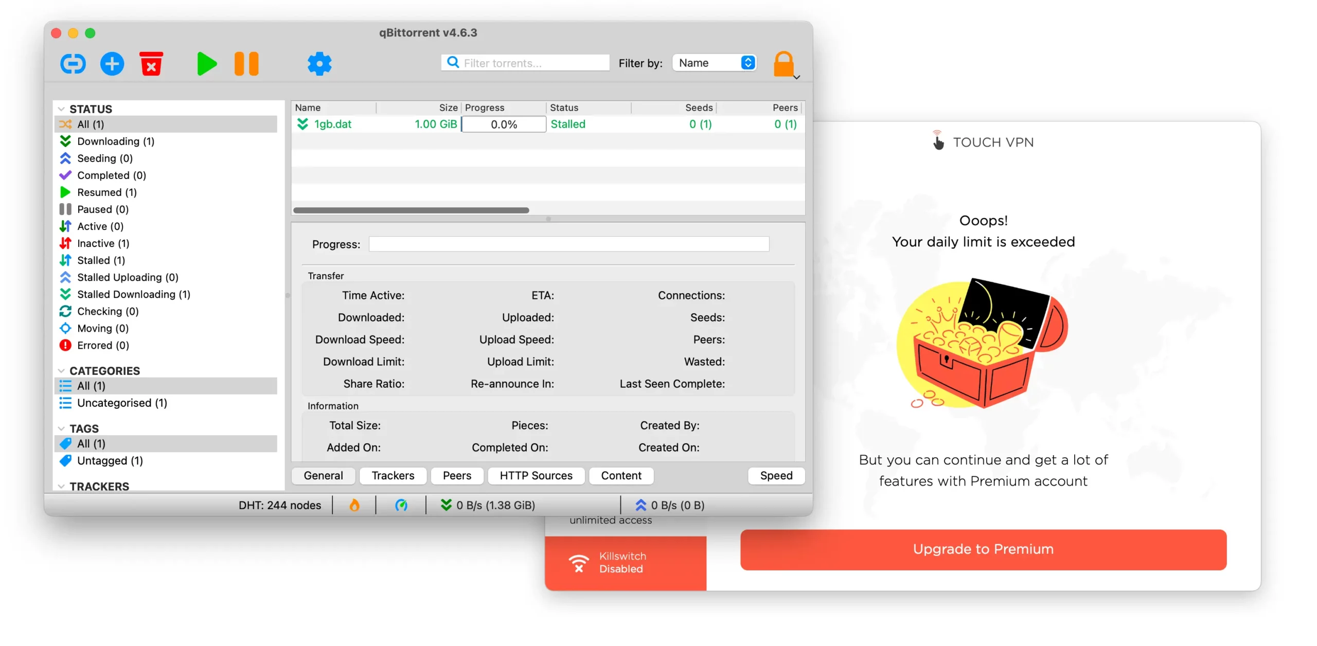 Touch VPN running out of data while torrenting