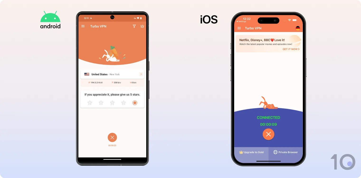 Turbo VPN's apps for Android and iOS