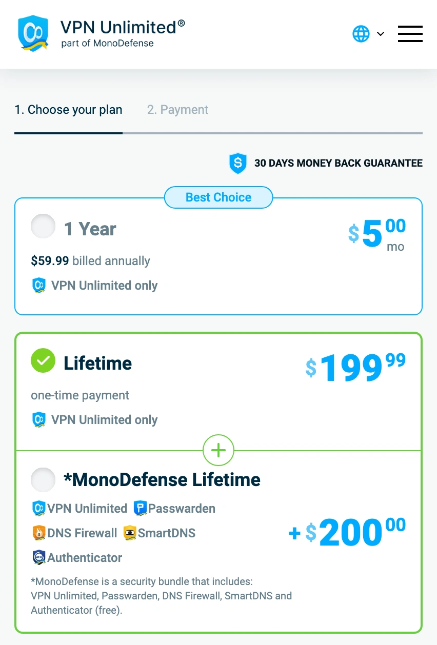 VPN Unlimited payment plans