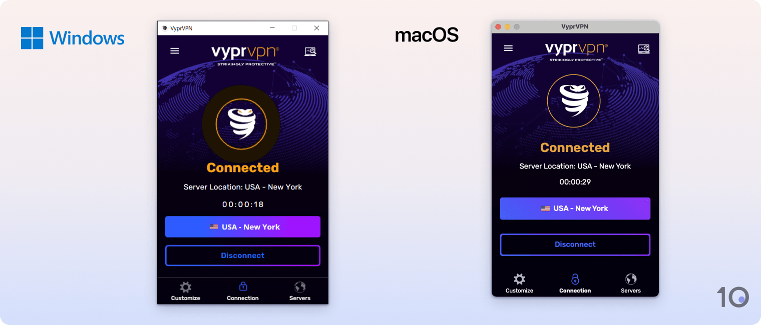 VyprVPN:s Windows-app och macOS-app