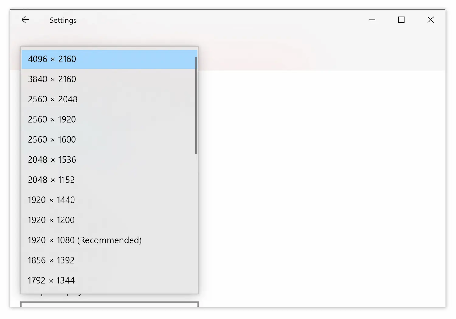 Selecting the maximum possible display resolution on Windows