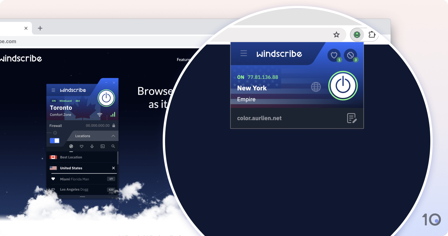 Windscribe VPN's browser extension for Chrome