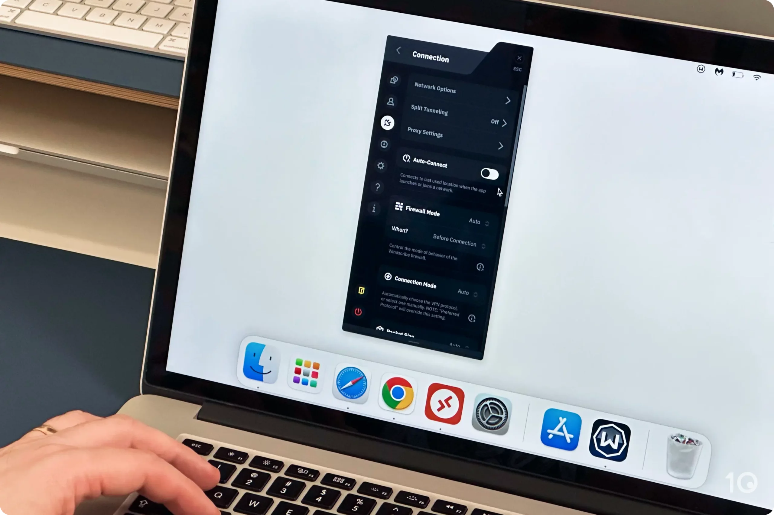 Impostazioni di connessione Windscribe sull'app macOS