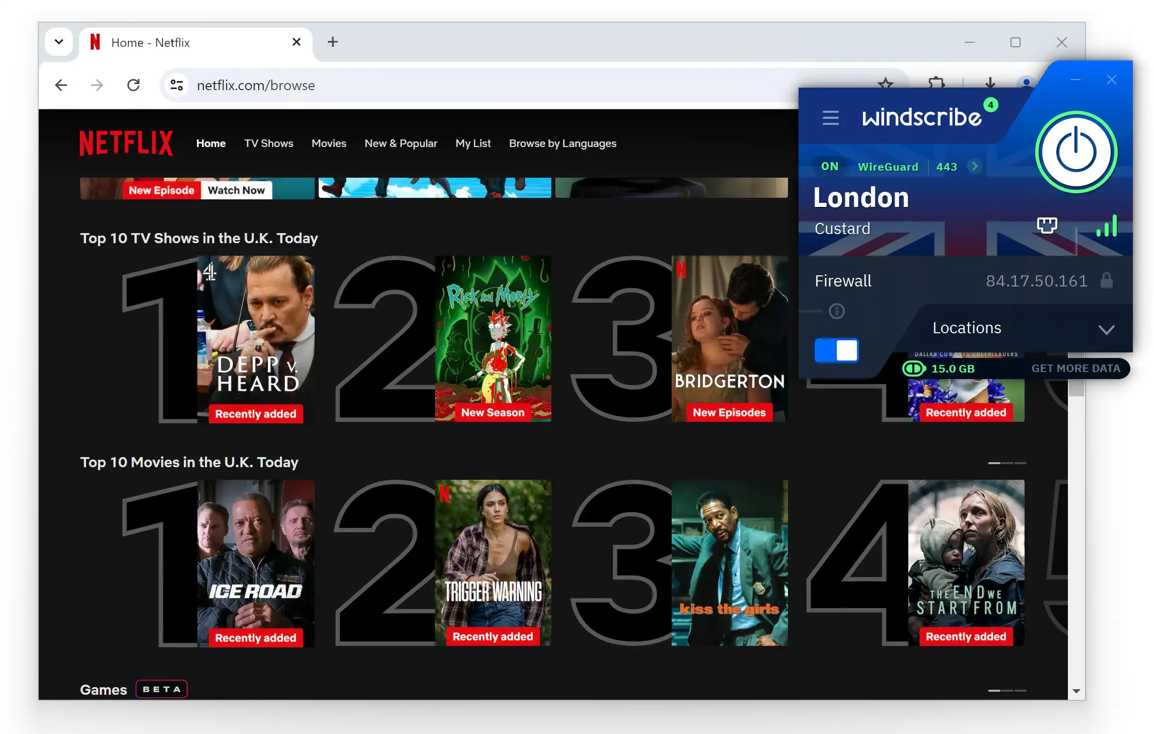 Déblocage de Netflix UK avec Windscribe Gratuit