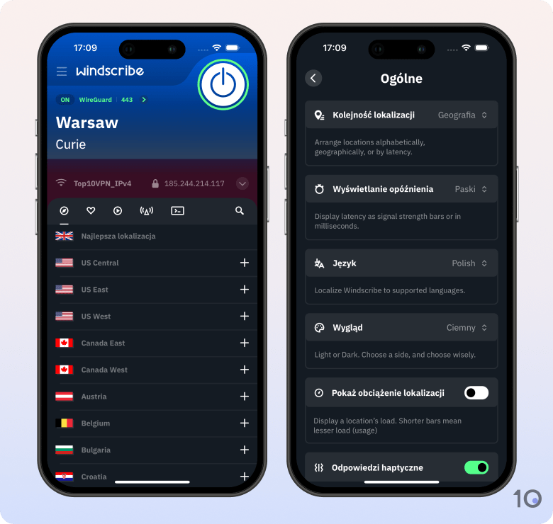 Aplikacja Windscribe VPN na iOS