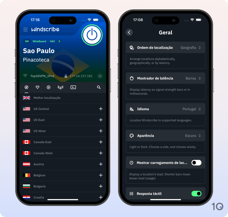 Aplicativo Windscribe VPN para iOS