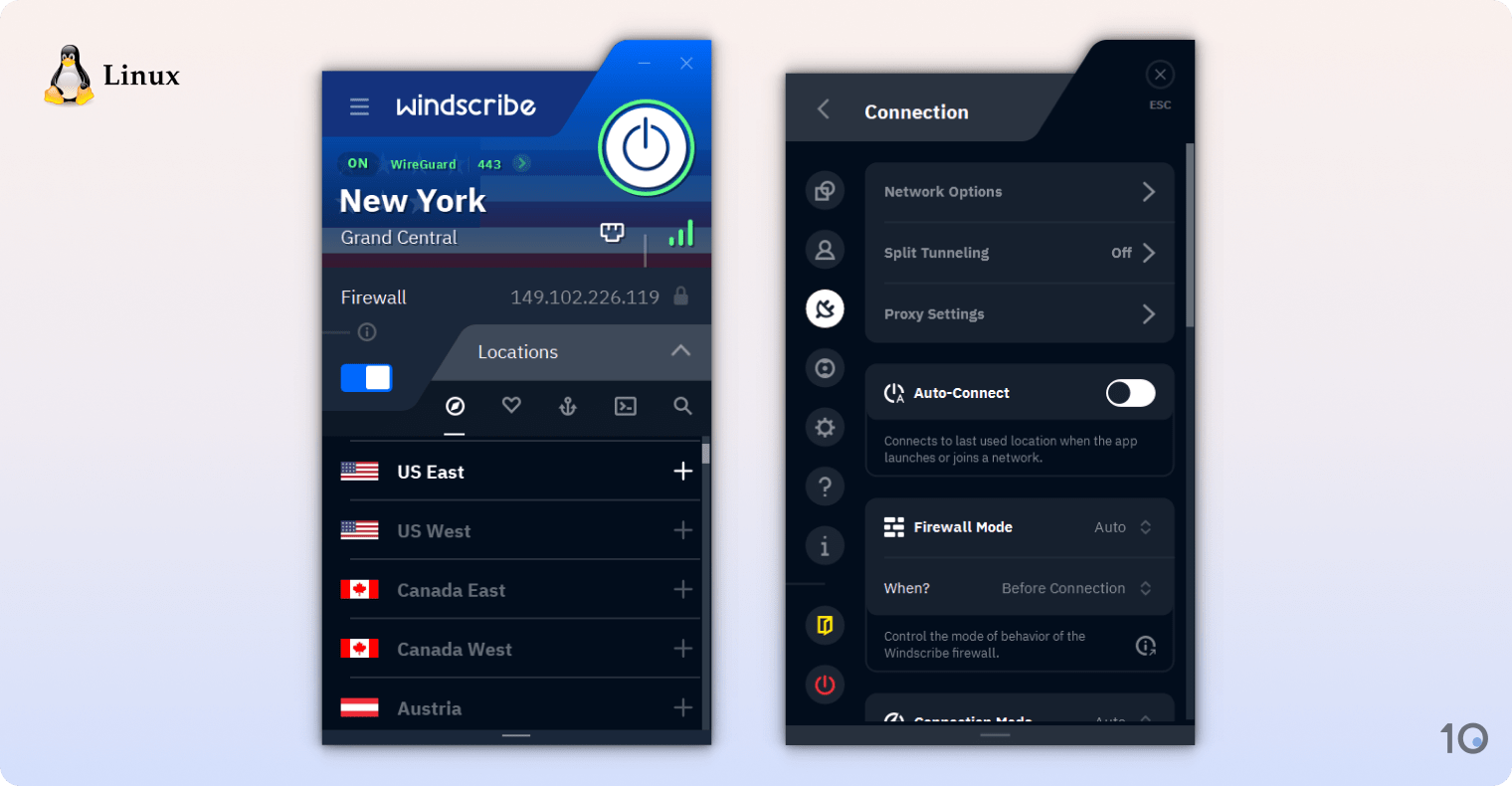 Windscribe VPN's app for Linux