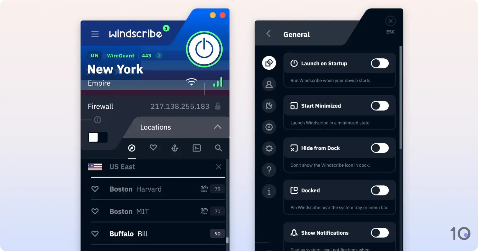 Windscribe VPN's app for macOS